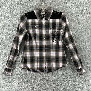 Harley Davidson Long Sleeve Pearl Snap Shirt Womens Small Biker Western‎